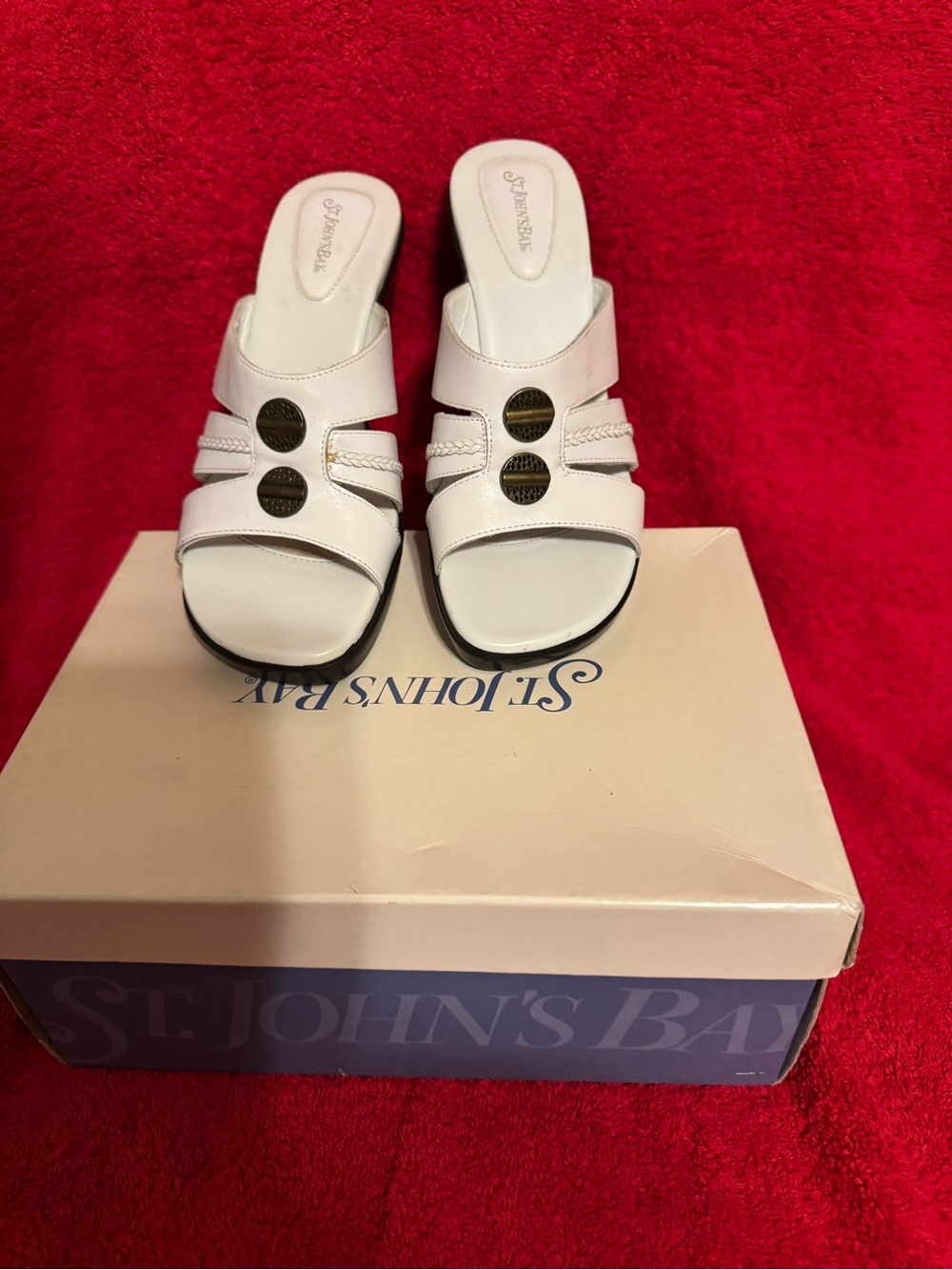 St. John's Bay Sz 6.5M White Leather Braided -Strap Slide Mules  NIB😊😊